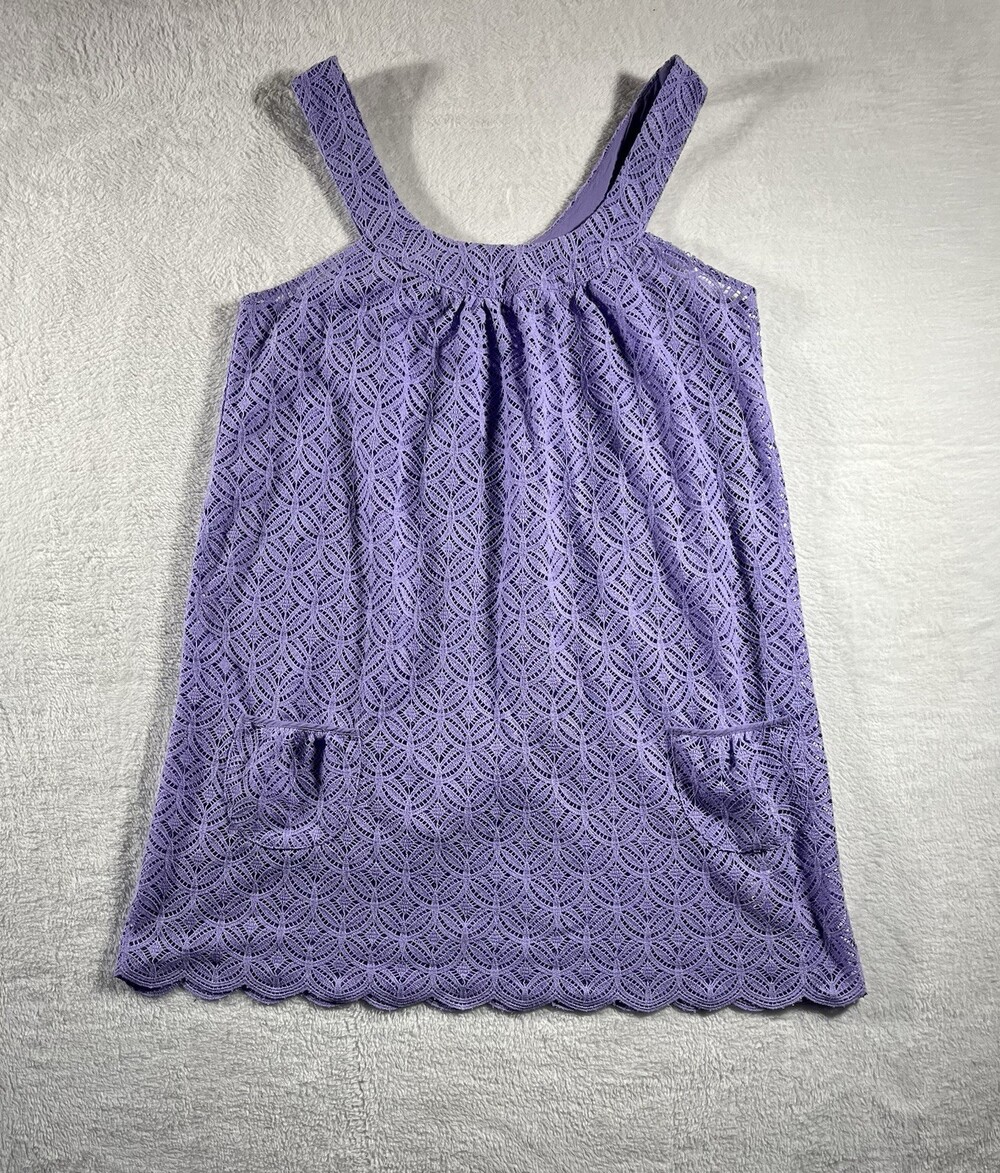 Shoshanna Swim Cover Up Women’s Medium Halter Neck Patch Pockets Eyelet Purple